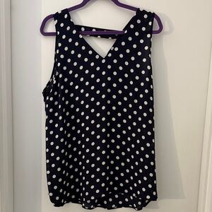 Polka Dot Sleeveless Top - Navy Blue and White